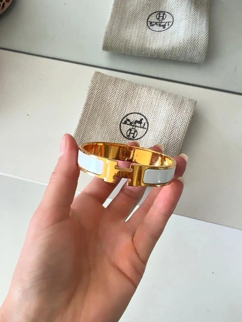 Hermès Clic Clac H Bracelet Gold & White